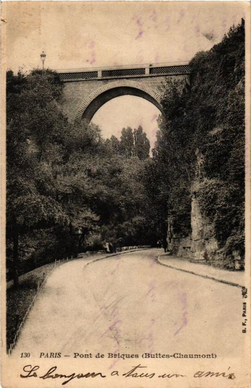 Carte postale ancienne Buttes-Chaumont - Pont de Briques à Paris 19e