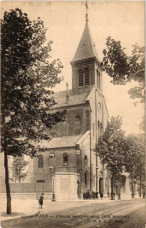 Carte postale ancienne L'Eglise Saint-Georges - Rue Bolivar à Paris 19e