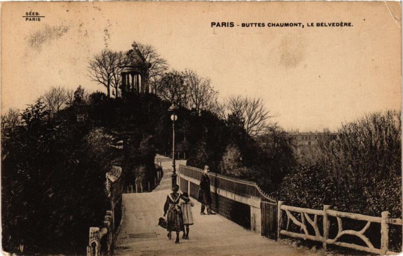 Carte postale ancienne Buttes Chaumont, le Belvédère à Paris 19e
