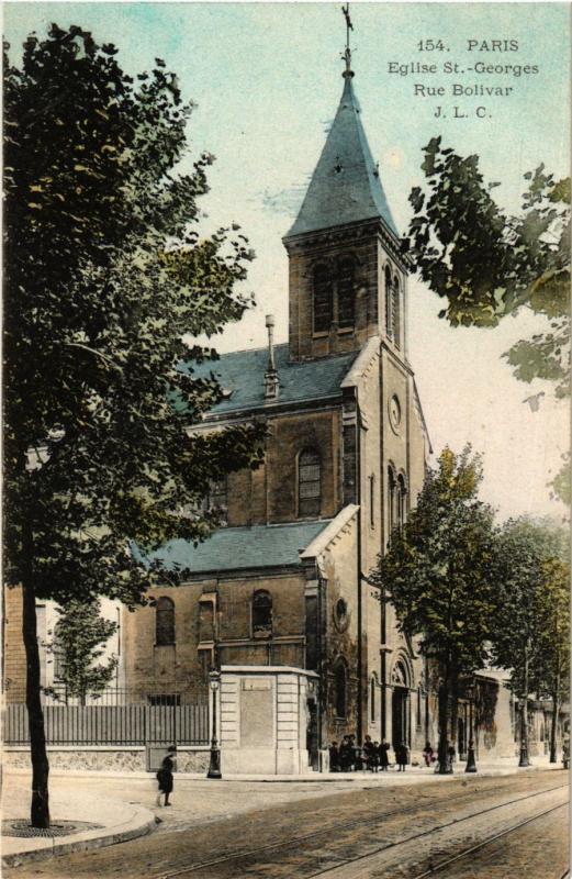 Carte postale ancienne Eglise Saint-Georges - Rue Bolivar à Paris 19e