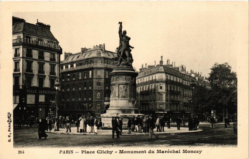 Carte postale ancienne Place Clichy - Monument du Maréchal Moncey à Paris 18e