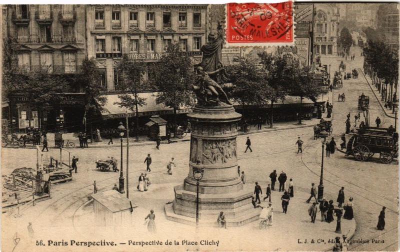 Carte postale ancienne Perspective de la Place Clichy à Paris 17e