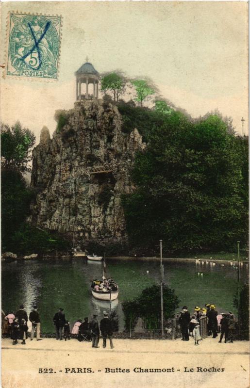 Carte postale ancienne Buttes Chaumont - Le Rocher à Paris 19e