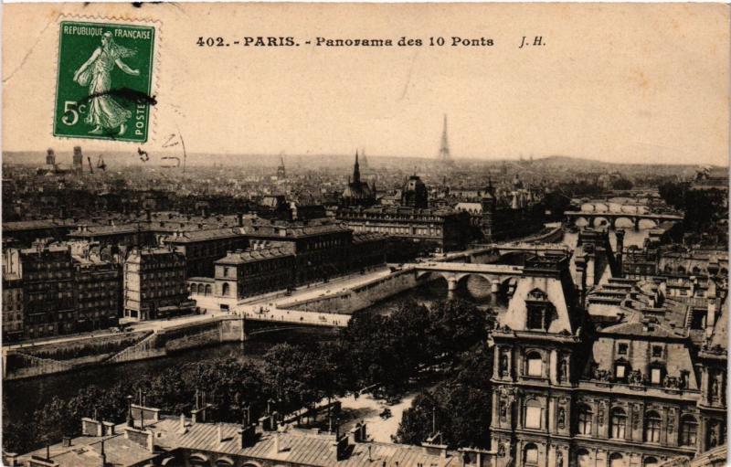 Carte postale ancienne Panorama des dix Ponts à Paris 4e