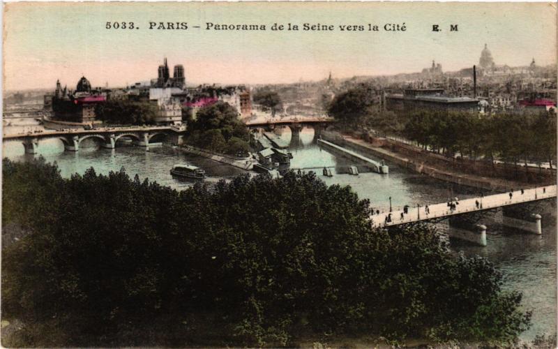 Carte postale ancienne Paris Panorama de la Seine vers la Cité