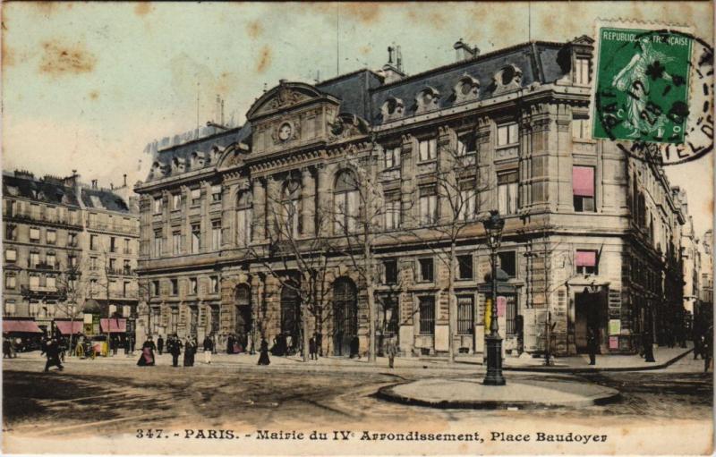Carte postale ancienne Paris 4e - Mairie du Iv. Arrondissement, Place Baudoyes à Paris 4e