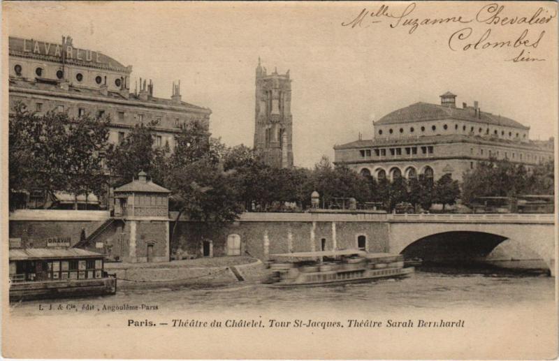 Carte postale ancienne Paris 4e - Théatre du Chatelet. Tour Saint-Jacques. Théatre S. à Paris 4e