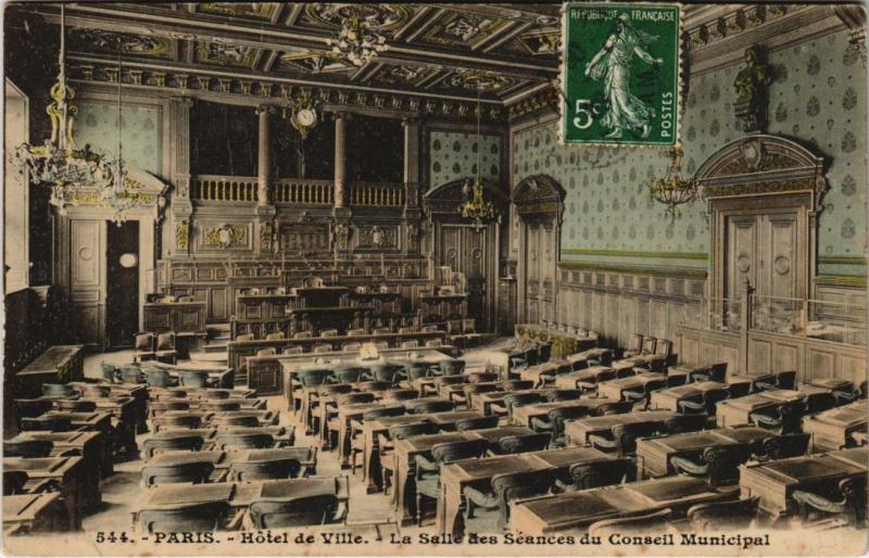 Carte postale ancienne Paris 4e - Hotel de Ville. La Salle des Séances du Conseil à Paris 4e