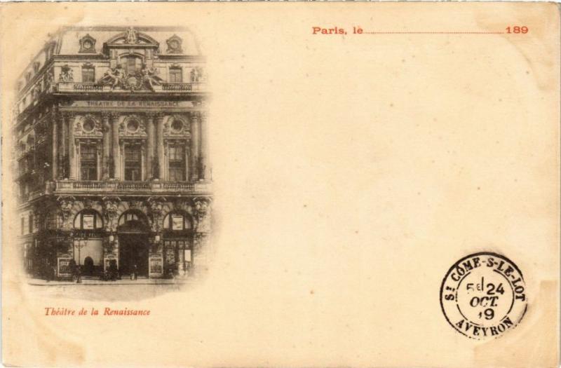 Carte postale ancienne Paris 10e - Théátre de la Reneaissance à Paris 10e