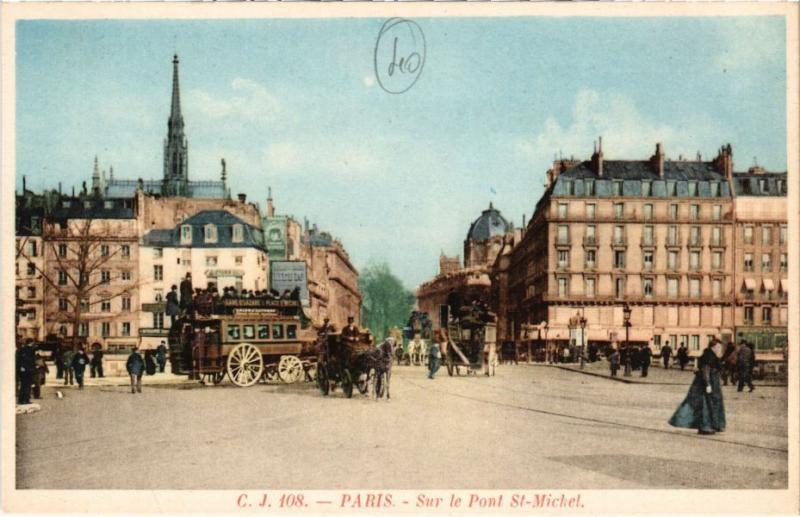 Carte postale ancienne Paris 4e - Sur le Pont Saint-Michel à Paris 4e