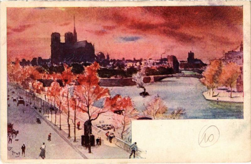 Carte postale ancienne Paris 1e - Panorama de la Seine à Paris 1er