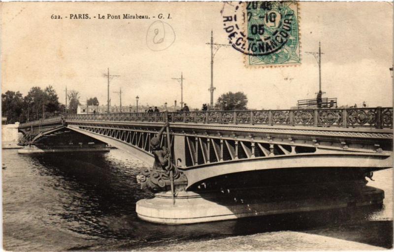 Carte postale ancienne Le Pont Mirabeau à Paris 15e