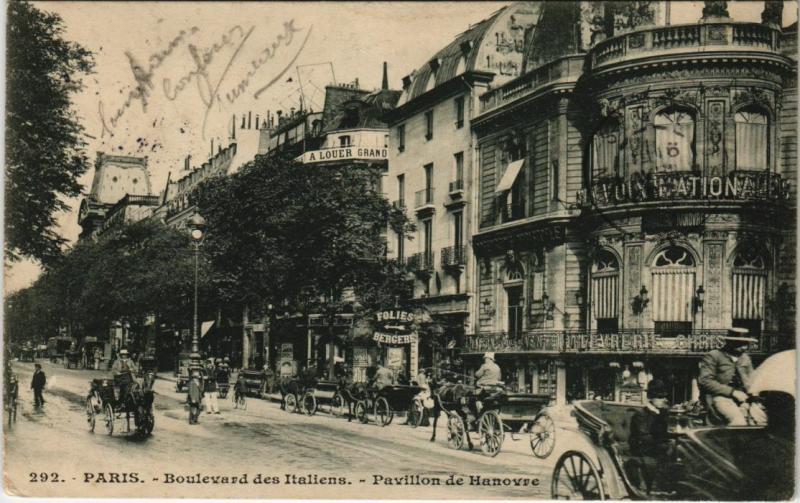 Carte postale ancienne Paris 9e - Boulevard des Italiens. - Pavillon de Hanovre à Paris 9e