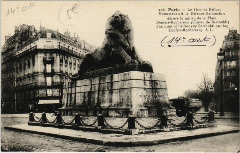 Carte postale ancienne Le Lion de Belfort à Paris 14e