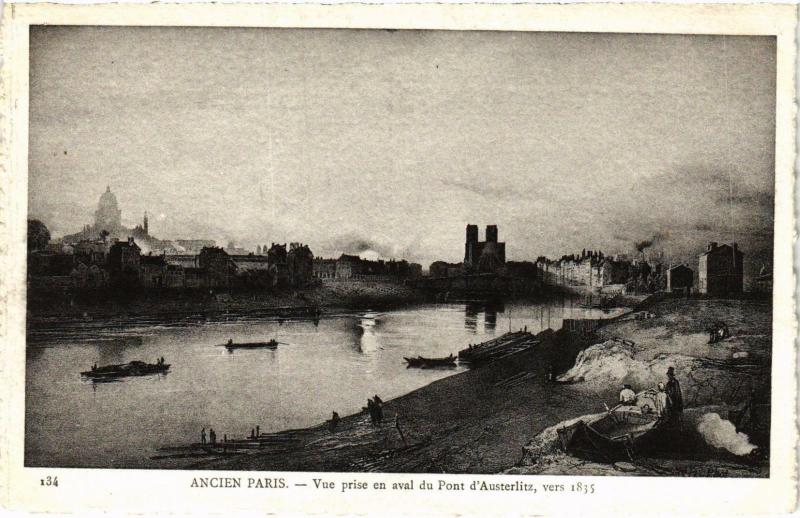 Carte postale ancienne Ancien Paris - Vue prise en aval du Pont d'Austerlitz