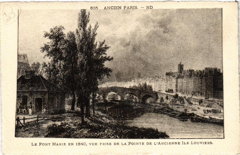 Carte postale ancienne Ancien Paris - Le Pont marie en 1840