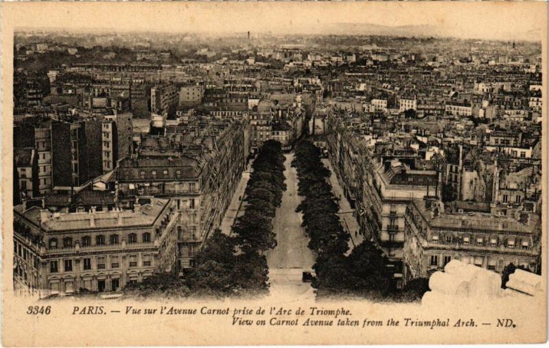 Carte postale ancienne Vue sur l'Avenue Carnot prise de l'Arc de Triomphe à Paris 16e