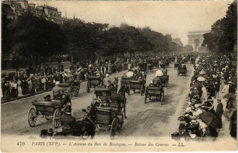 Carte postale ancienne L'Avenue du Bois de Boulogne - Retour des Courses à Paris 16e
