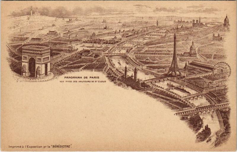 Carte postale ancienne Panorama de Paris - Vue prise des hauteurs de Saint-Cloud à Saint-Cloud