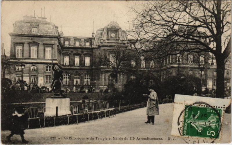 Carte postale ancienne Paris 3e - Square du Temple et Mairie du IIIe Arrt à Paris 3e