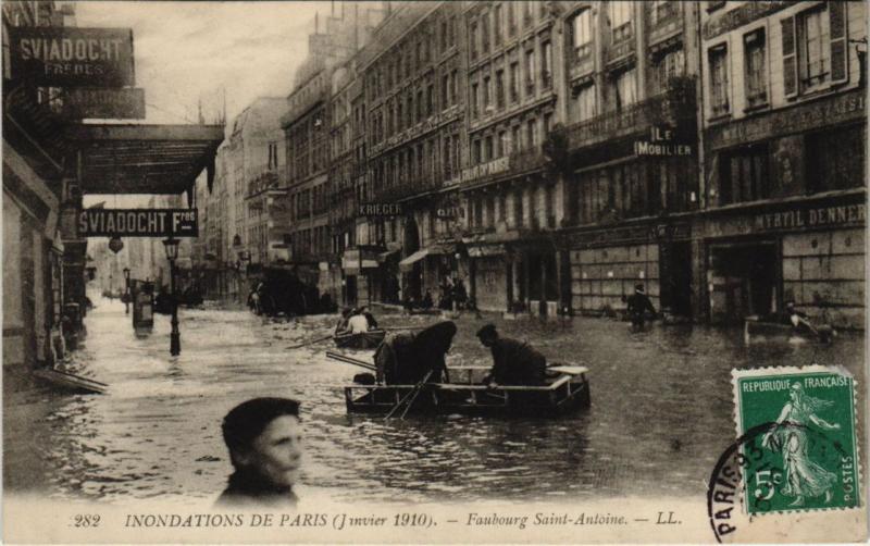 Carte postale ancienne Paris 4e - Inindations de Paris - Faubourg Saint-Antoine à Paris 4e