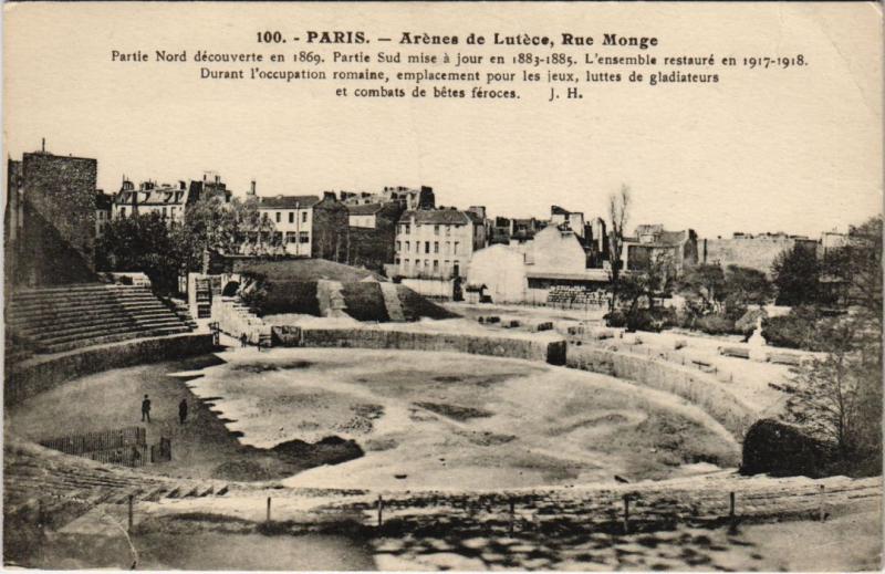 Carte postale ancienne Paris 5e - Arénes de Lutéce, Rue Monge à Paris 5e