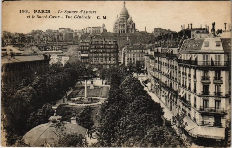 Carte postale ancienne Paris 9e - 193. Le Square d'Anvers et le Sacré-Coeur à Paris 9e