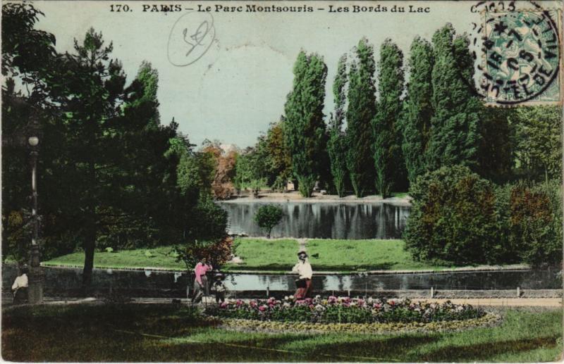 Carte postale ancienne Le Parc Montsouris - Les Bords du Lac à Paris 14e