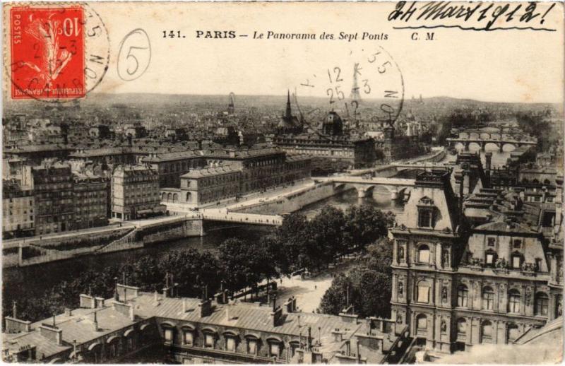 Carte postale ancienne Paris Panorama des Sept Ponts