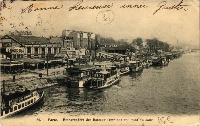 Carte postale ancienne Embarcadère des Bateaux Omnibus au Point du Jour à Paris 16e