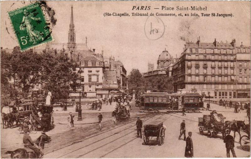 Carte postale ancienne Paris 5e - La Place Saint-Michel à Paris 5e