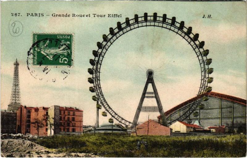 Carte postale ancienne Grande Roue et Tour Eiffel à Paris 15e