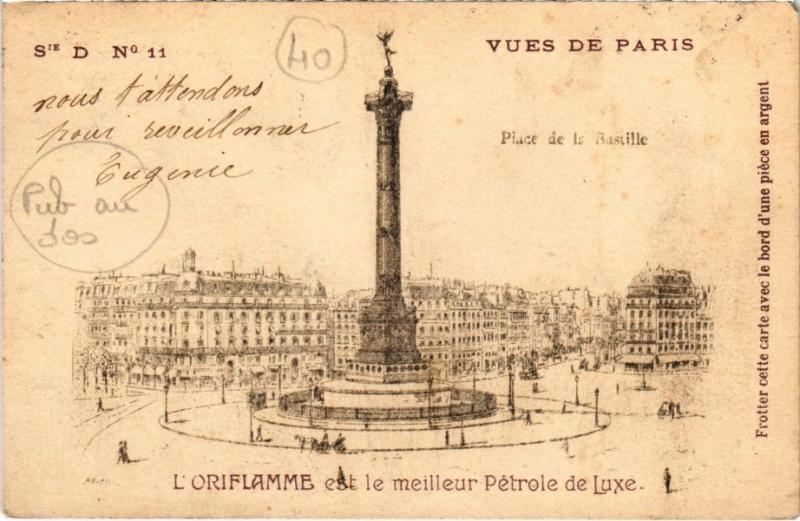 Carte postale ancienne Paris 12e - Place de la Bastille à Paris 12e
