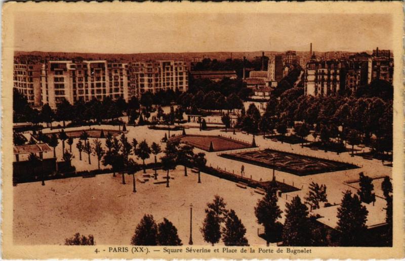 Carte postale ancienne Square Séverine et Place de la Porte de Bagnolet à Paris 20e