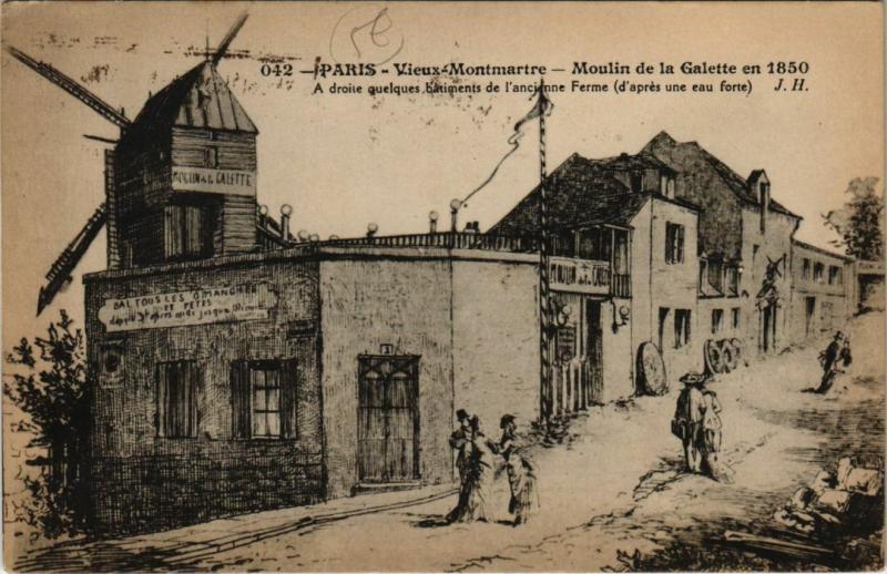 Carte postale ancienne Vieux-Montmartre - Moulin de la Galette en 1850 à Paris 18e