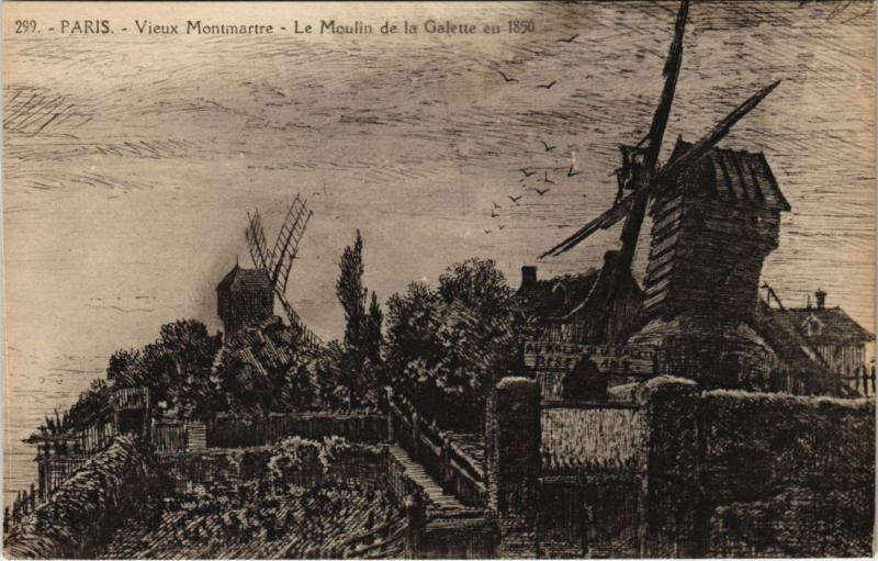 Carte postale ancienne Vieux Montmartre - Le Moulin de la Galette en 1850 à Paris 18e