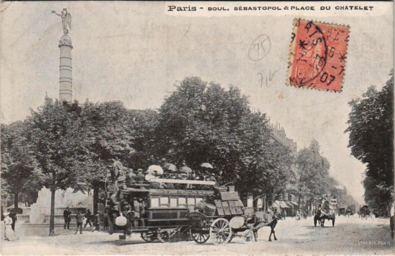 Carte postale ancienne Paris - Boulevard Sébastopol & Place du Chatelet à Paris