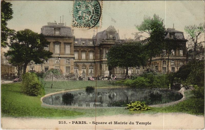 Carte postale ancienne Paris 3e - Square et Mairie du Temple à Paris 3e