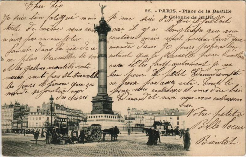 Carte postale ancienne Paris 4e - Place de la Bastille à Paris 4e