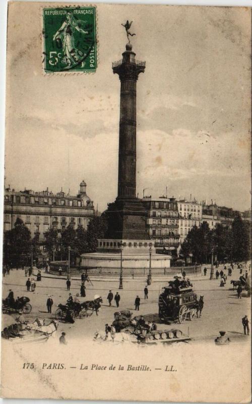 Carte postale ancienne Paris 4e - La Place de la Bastille à Paris 4e