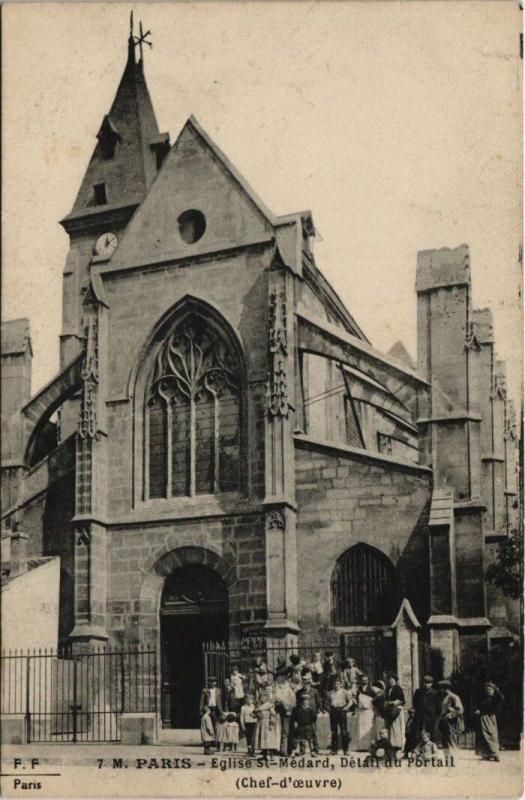 Carte postale ancienne Paris 5e - Eglise Saint-Médard, Détail du Portail à Paris 5e