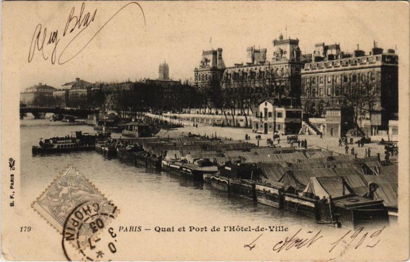 Carte postale ancienne Paris 5e - Qual et Port de l'Hoel-de-Ville à Paris 5e