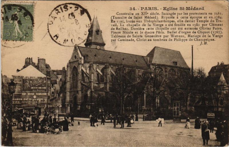Carte postale ancienne Paris 5e - 34. Eglise St.-Médard à Paris 5e