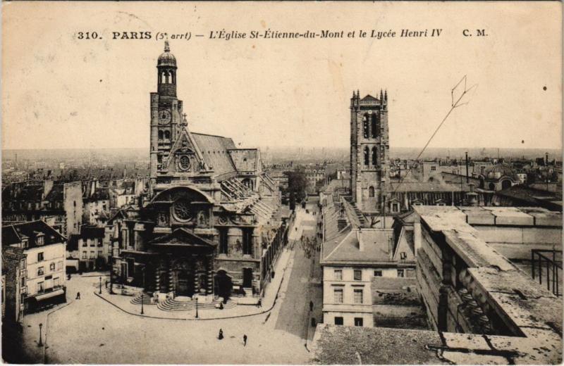 Carte postale ancienne Paris 5e - L'Eglise Saint-Etienne-du-Mont et le Lycée Henri Iv à Paris 5e
