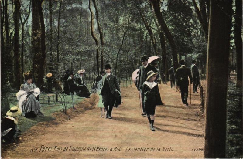 Carte postale ancienne Bois de Boulogne de 11 Heures à Midi - Le Sentier de la Vertu à Paris 16e