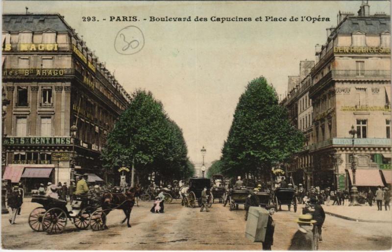 Carte postale ancienne Paris 2e - Boulevard des Capucines et Place de l'Opéra à Paris 2e