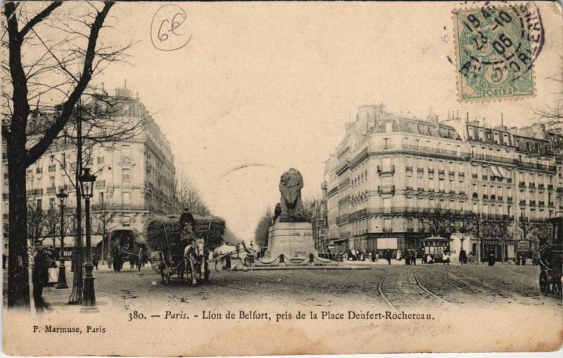 Carte postale ancienne Lion de Belfort, pris de la Place Denfert-Rochereau à Paris 14e