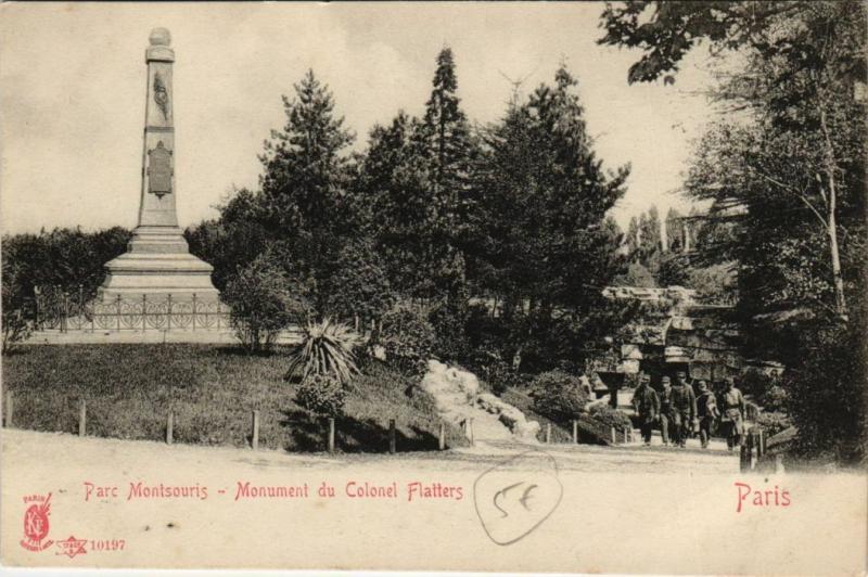 Carte postale ancienne Parc Montsouris - Monument du Colonel Flatters à Paris 14e