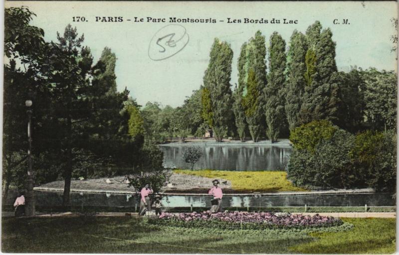 Carte postale ancienne Le Parc Montsouris - Les Bords du Lac à Paris 14e