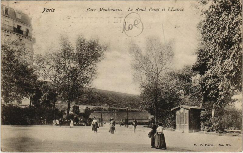 Carte postale ancienne Parc Montsouris - Le Rond Point et l'Entrée à Paris 14e